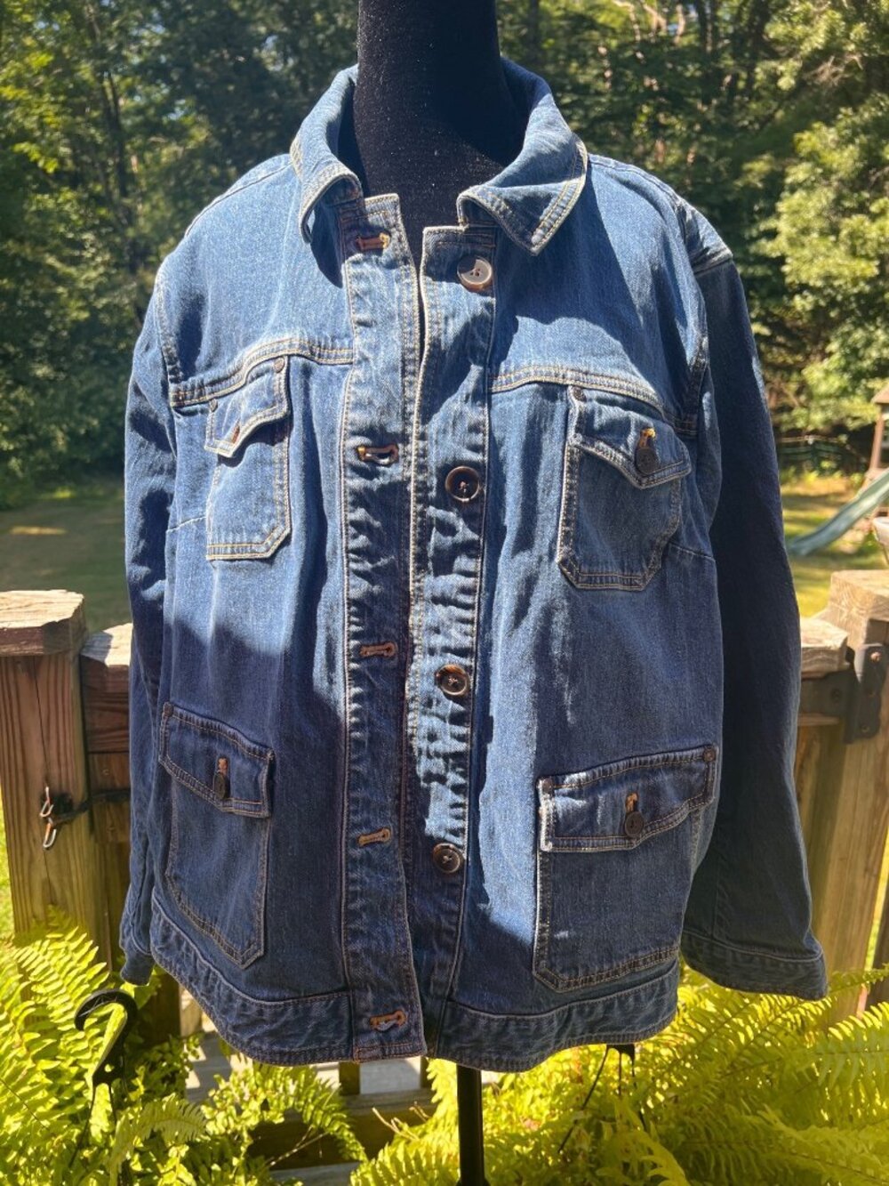 Talbots denim jacket 3X Plus Petite Button Front Pockets Womens classic style - Picture 7 of 9